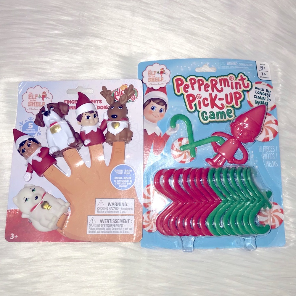 New Elf On The Shelf Finger Puppets and Peppermint Pick-Up Game Bundle